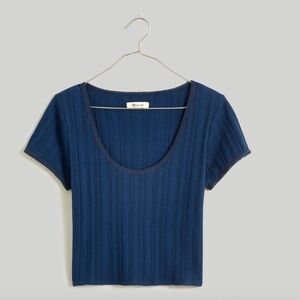 Madewell Pointelle Scoopneck Crop Tee in Classic Indigo Navy Blue Sz XS